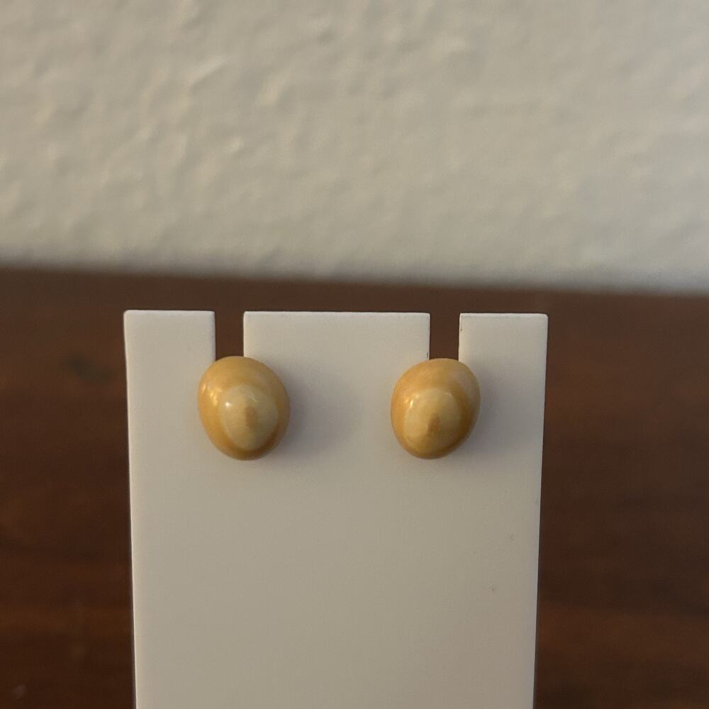 Vintage Yellow Swirl Stud Earrings Retro Oval Resin Pierced Post Style